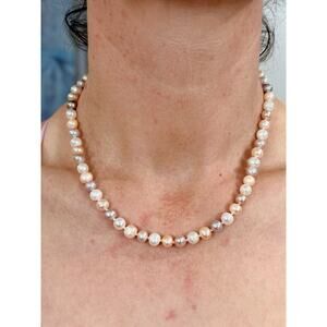 Multicolor Freshwater Pastel Pink White Purple Pearl Necklace Sterling Silver